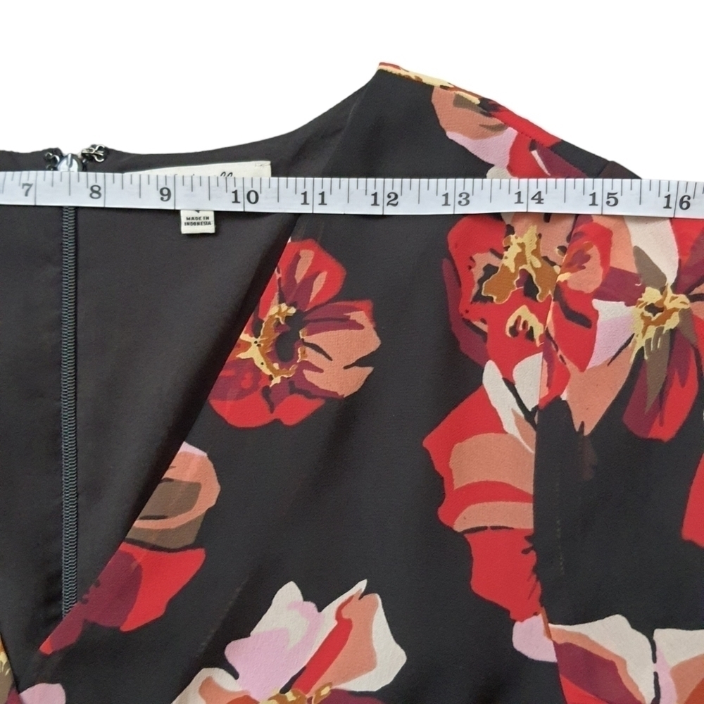 Madewell Mini Red Black Floral Dress Short Sleeves V-neck Size 4 Flowy - Picture 11 of 12